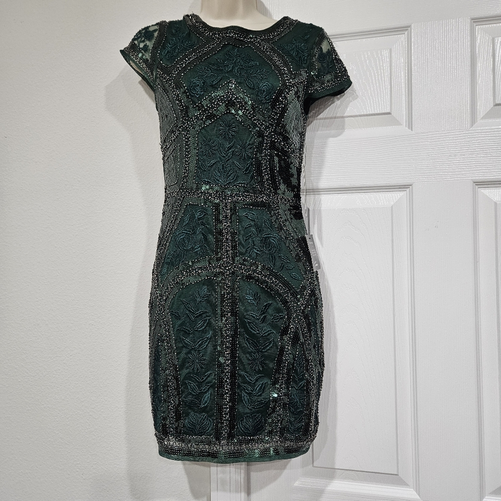 Lulu's Elegant Green Embellished Dress
